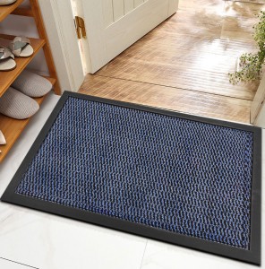 Blue Dirt Trapper Door Barrier Mat with Rubber Backing for Indoor Outdoor