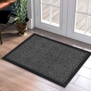 Gray Dirt Trapper Door Barrier Mat with Rubber Backing for Indoor Outdoor